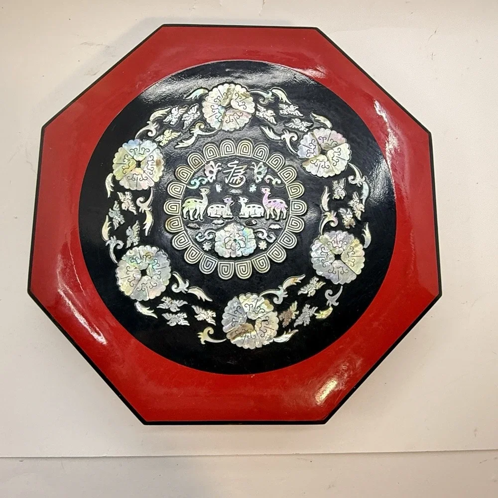 Red Octagon Box Mother of Pearl Inlay 11